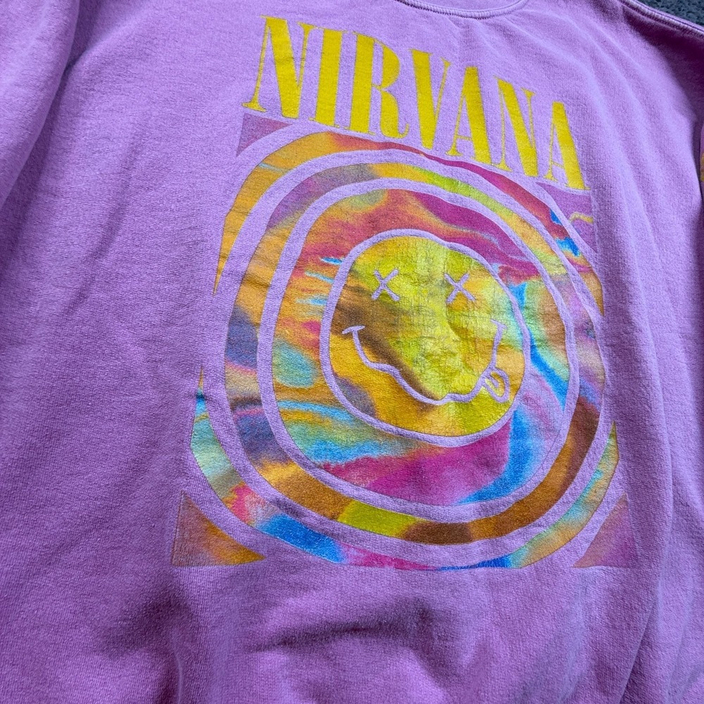 Nirvana Smiley Face Sweatshirt Mens XXL Pink Tie Dye Crewneck Pullover Fleece - Picture 4 of 7